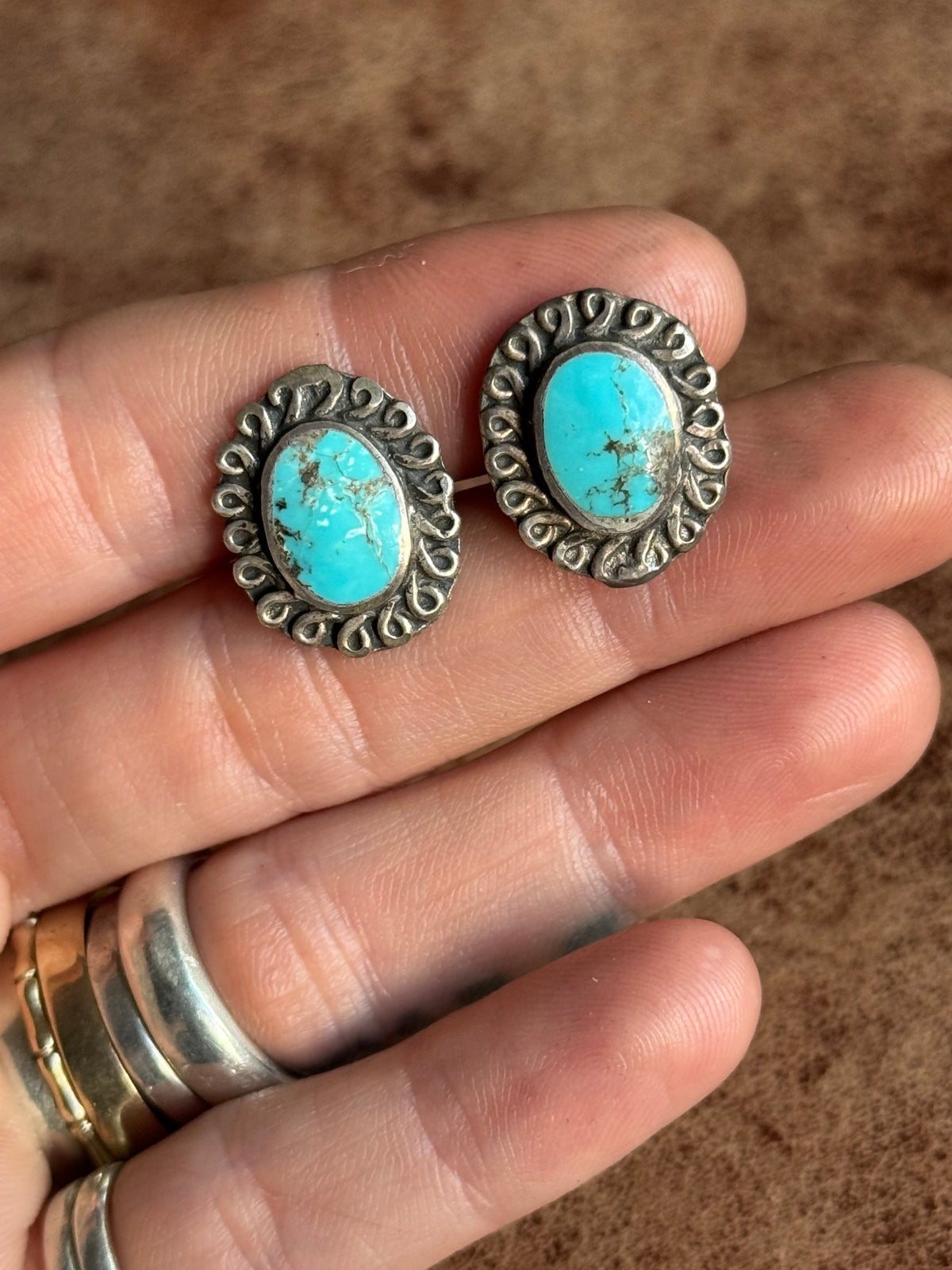 Vintage Sterling Silver Turquoise Twist Cufflinks