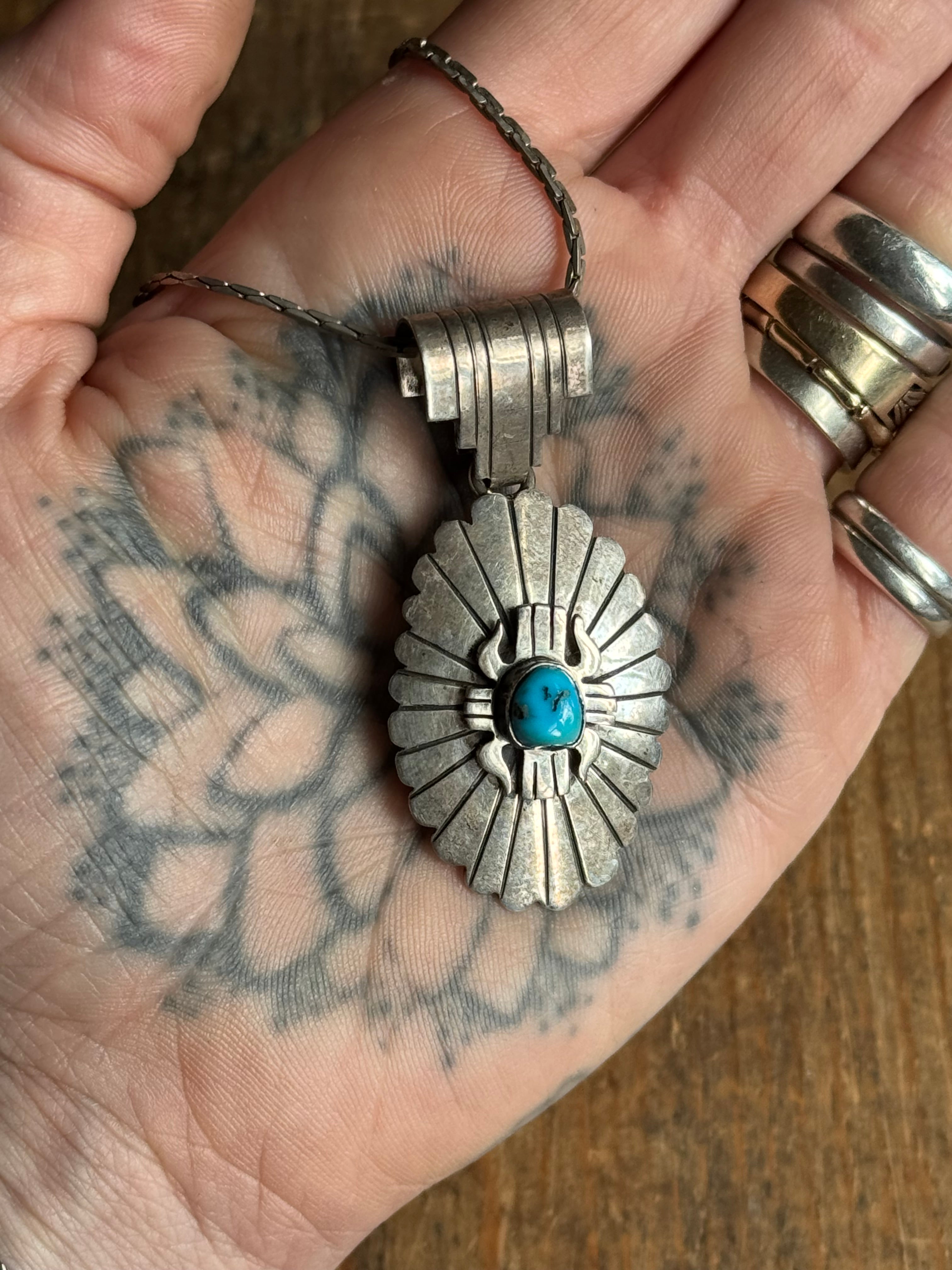 Vintage Sterling Silver Turquoise Concho 20" Necklace