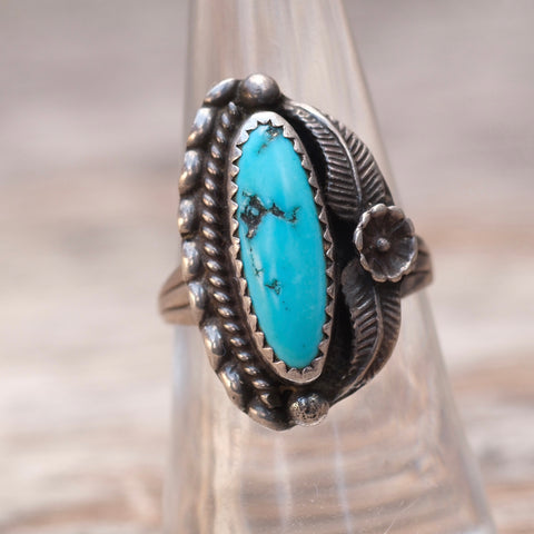 Vintage Sterling Turquoise Feather Ring 7.75