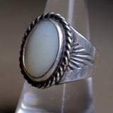 Vintage Sterling Mother Of Pearl Stamped Band Ring 8