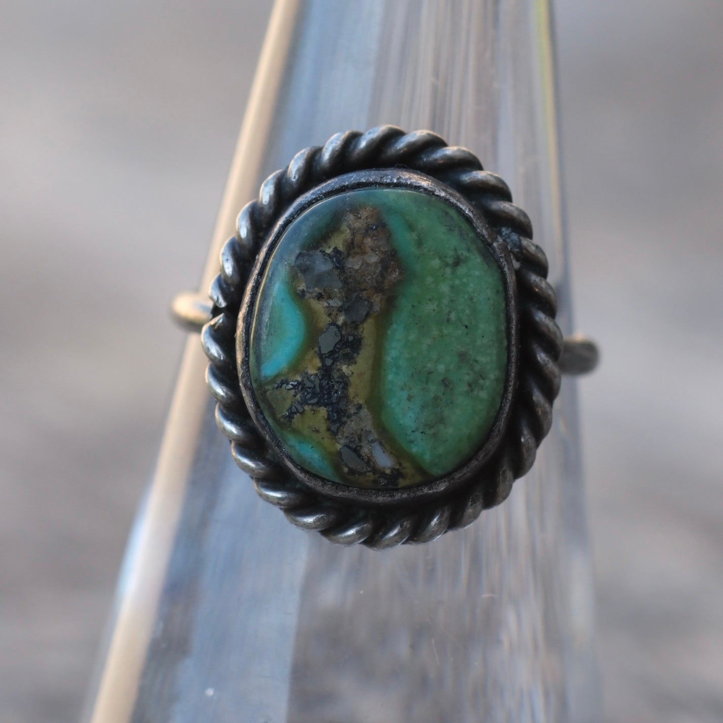Vintage Sterling Turquoise Roper Ring 5.5