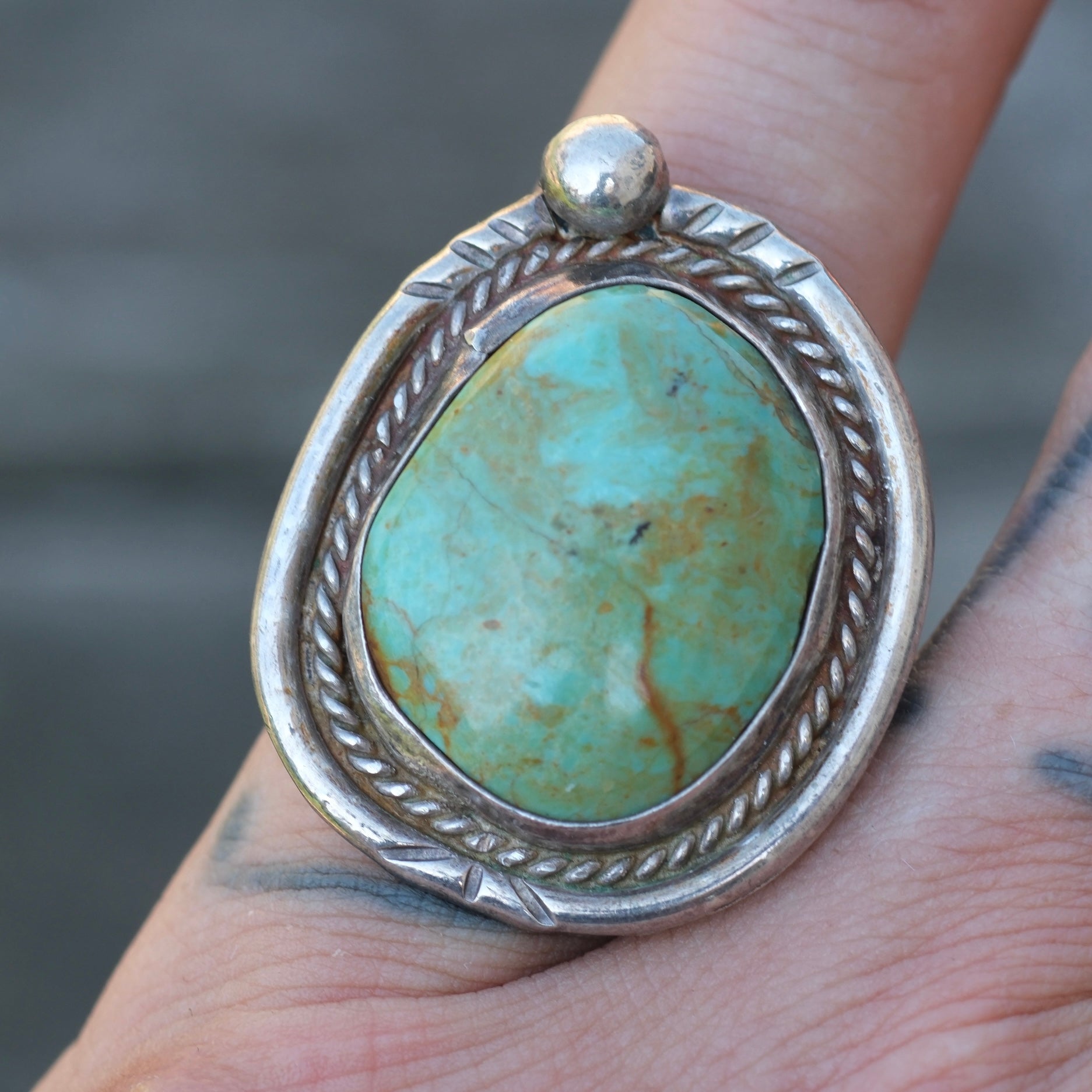 Vintage Sterling Turquoise Roper Ring 4.75