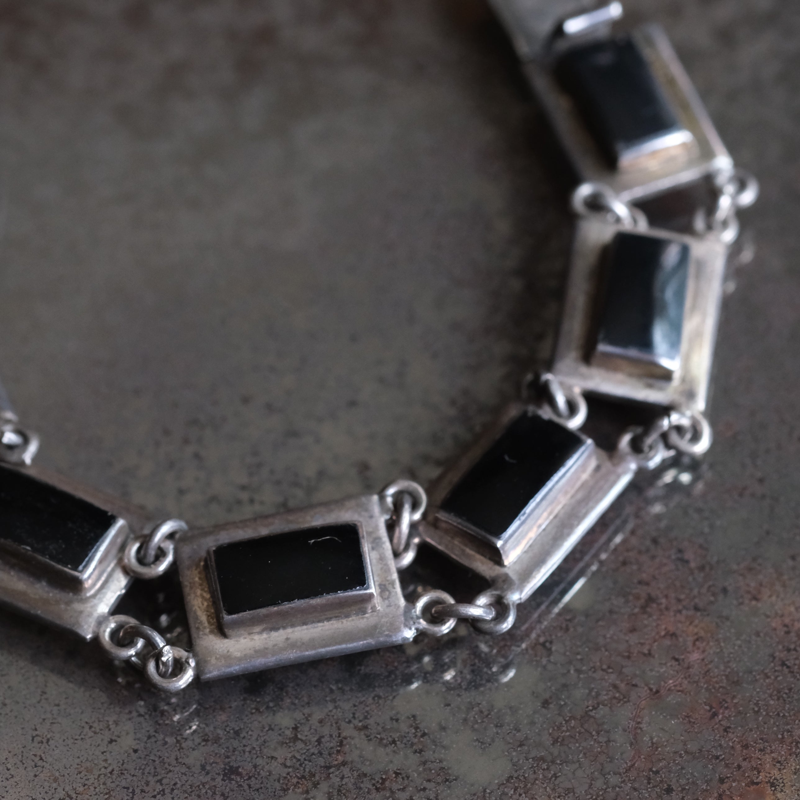 Vintage Sterling Silver Onyx Bracelet 6.75"