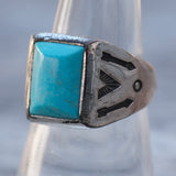 Vintage Sterling Sun Bell Trading Post Turquoise Ring 8.75