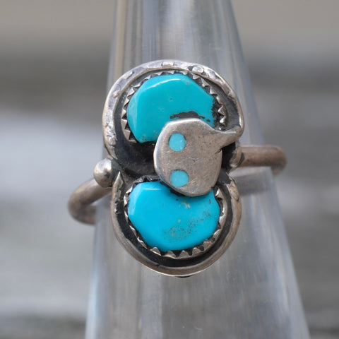 Vintage Sterling Effie Turquoise Snake Ring 6.5