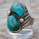 Vintage Sterling 2-Stone Turquoise Stamped Band Ring 12