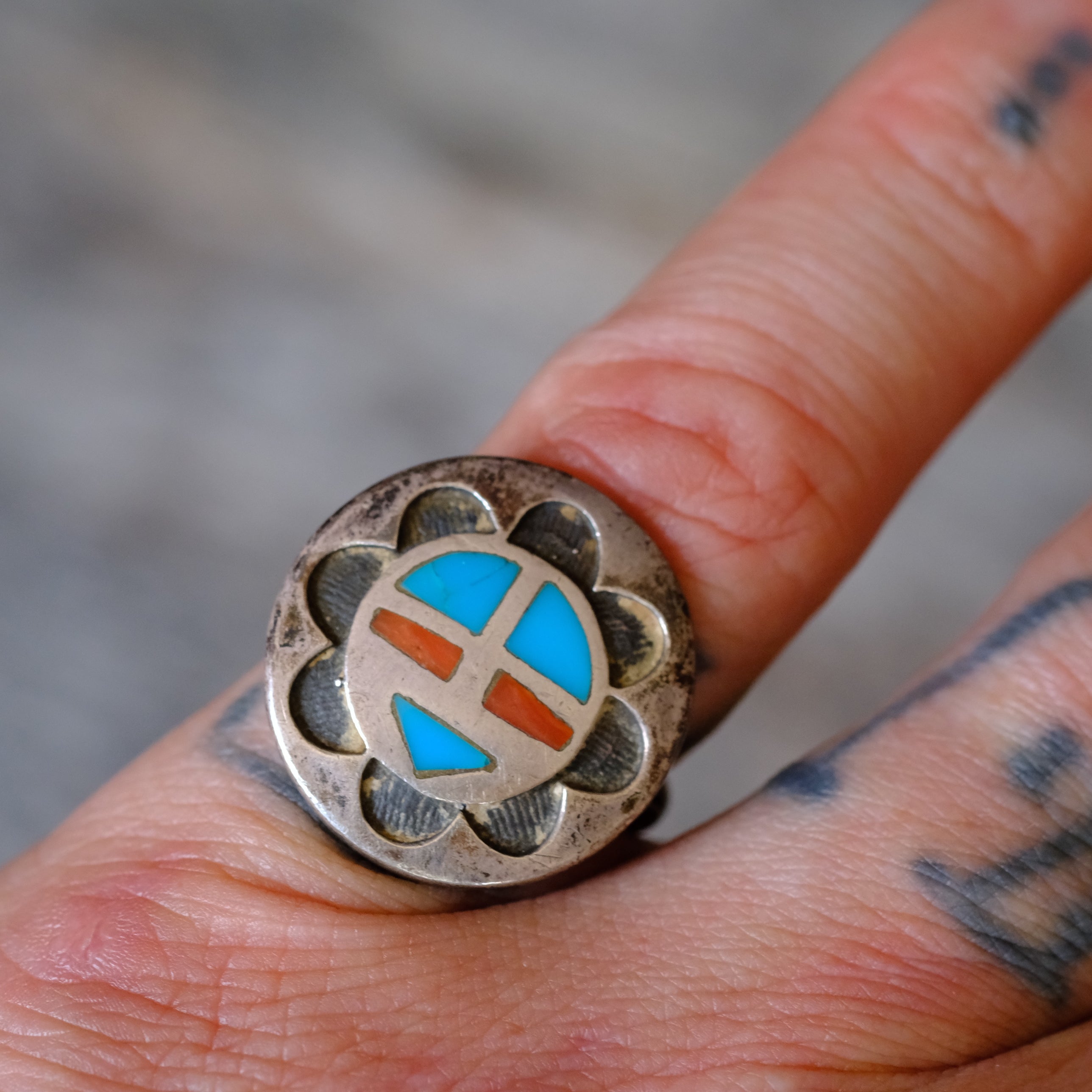 Vintage Sterling Inlay Zuni Ring 5.75