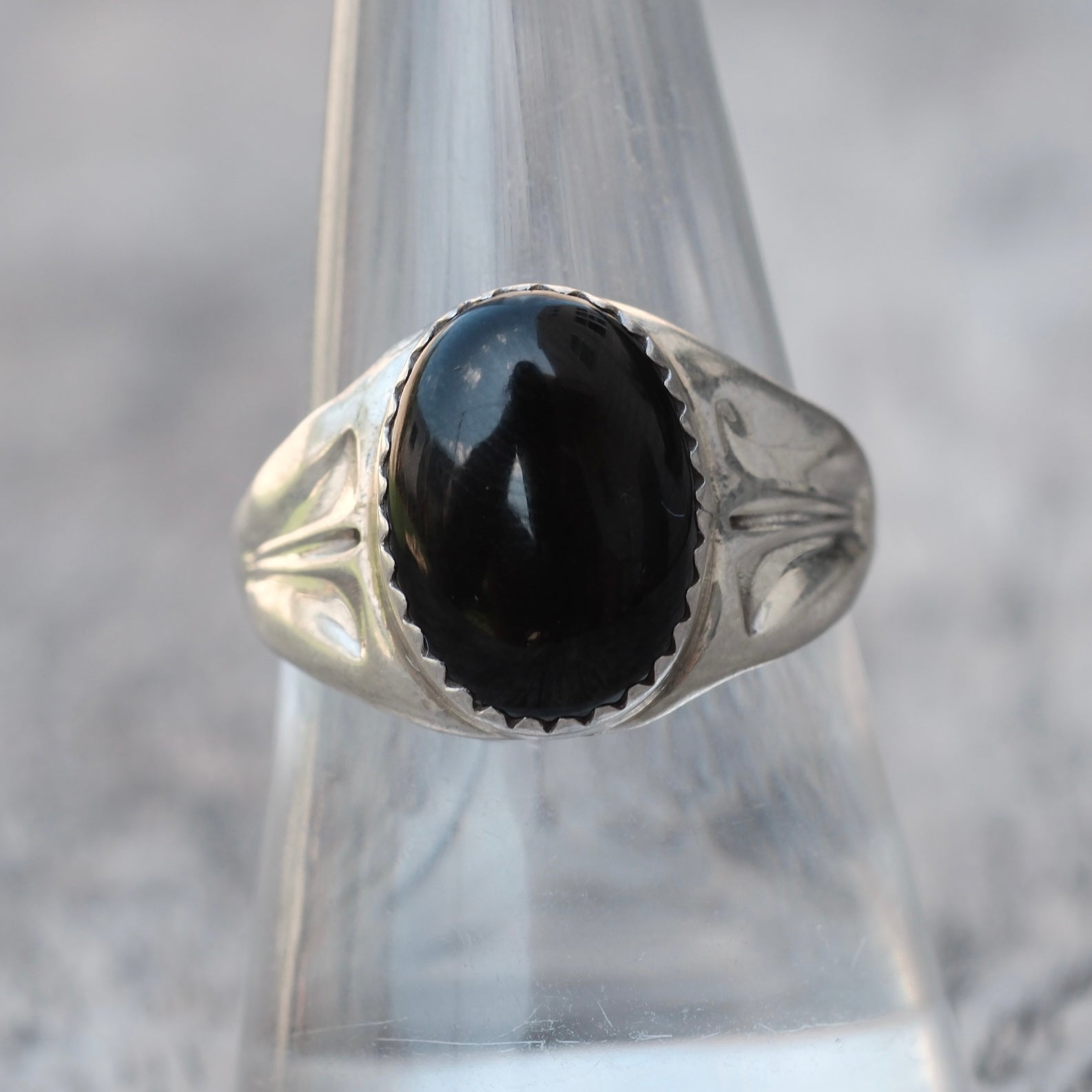 Vintage Sterling Onyx Stamped Band Ring 8.25