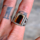 Vintage Sterling Agate Signet Ring 11