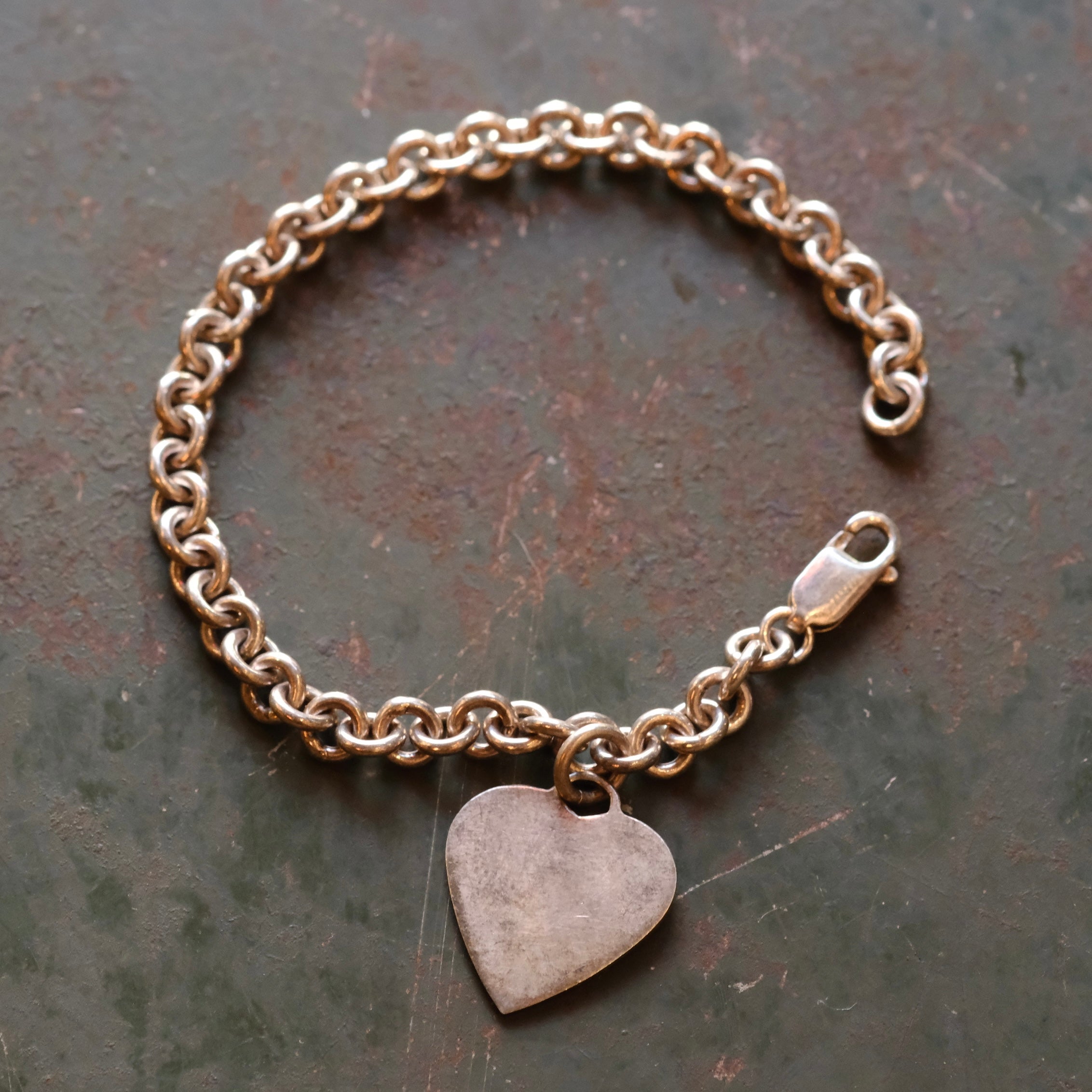 Vintage Sterling Silver Heart Id Chain Bracelet