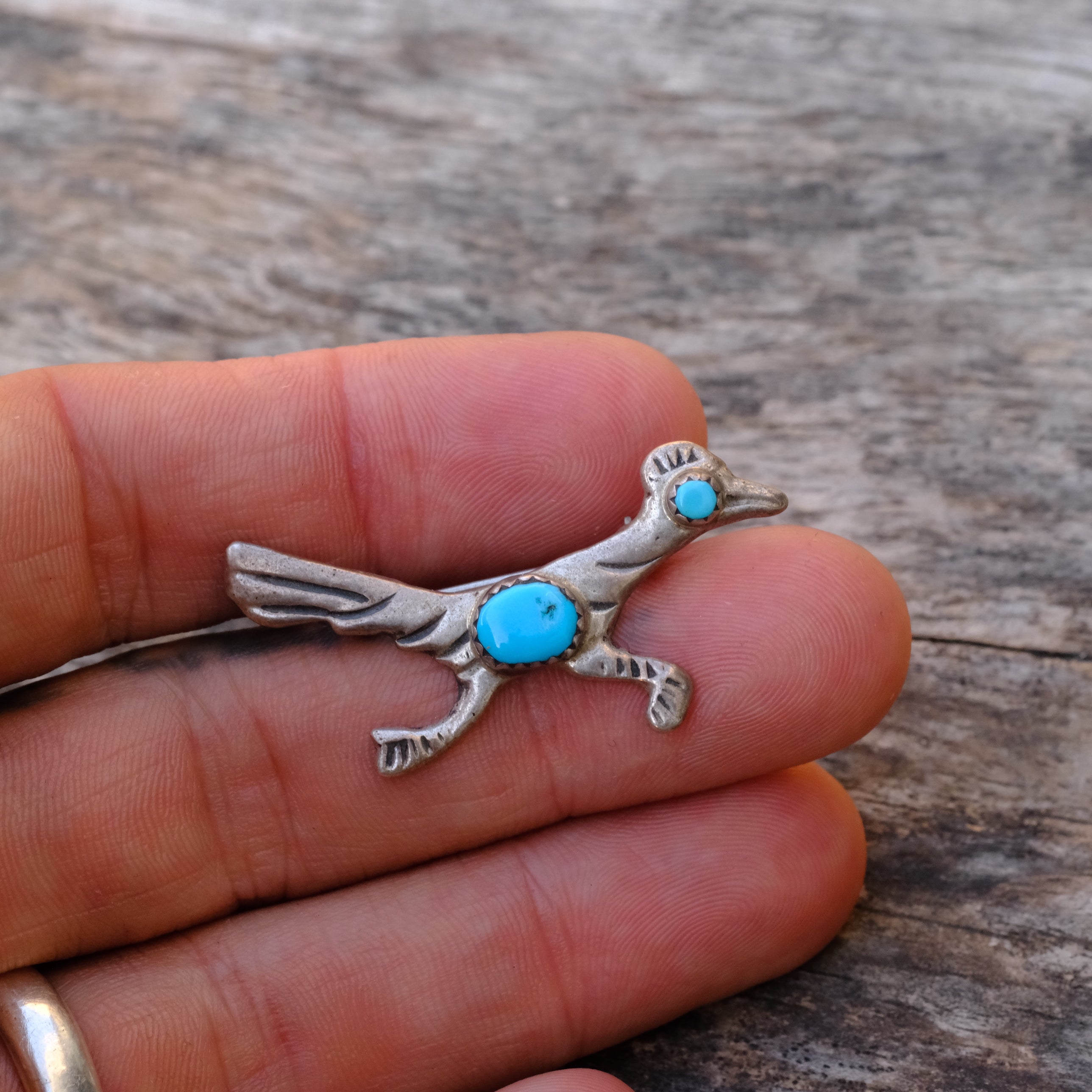 Vintage Sterling Turquoise Road Runner Pin