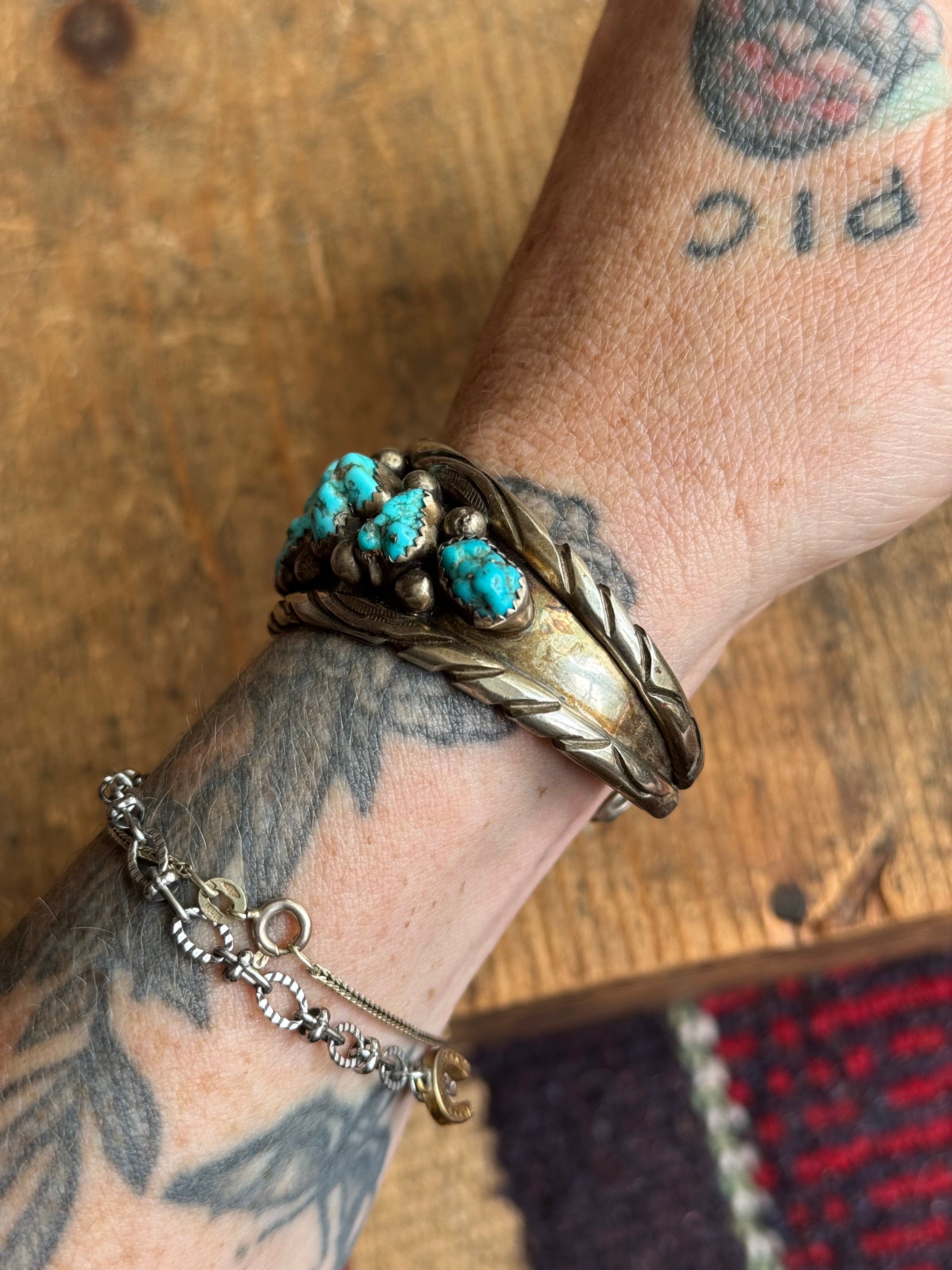Vintage Sterling Silver Raw Turquoise Cuff