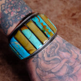 MASSIVE Vintage Sterling Jasper And Turquoise Inlay Cuff Bracelet