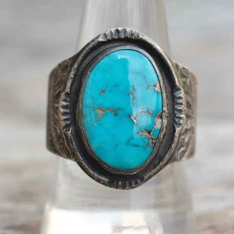 Vintage Sterling Turquoise Stamped Ring 10