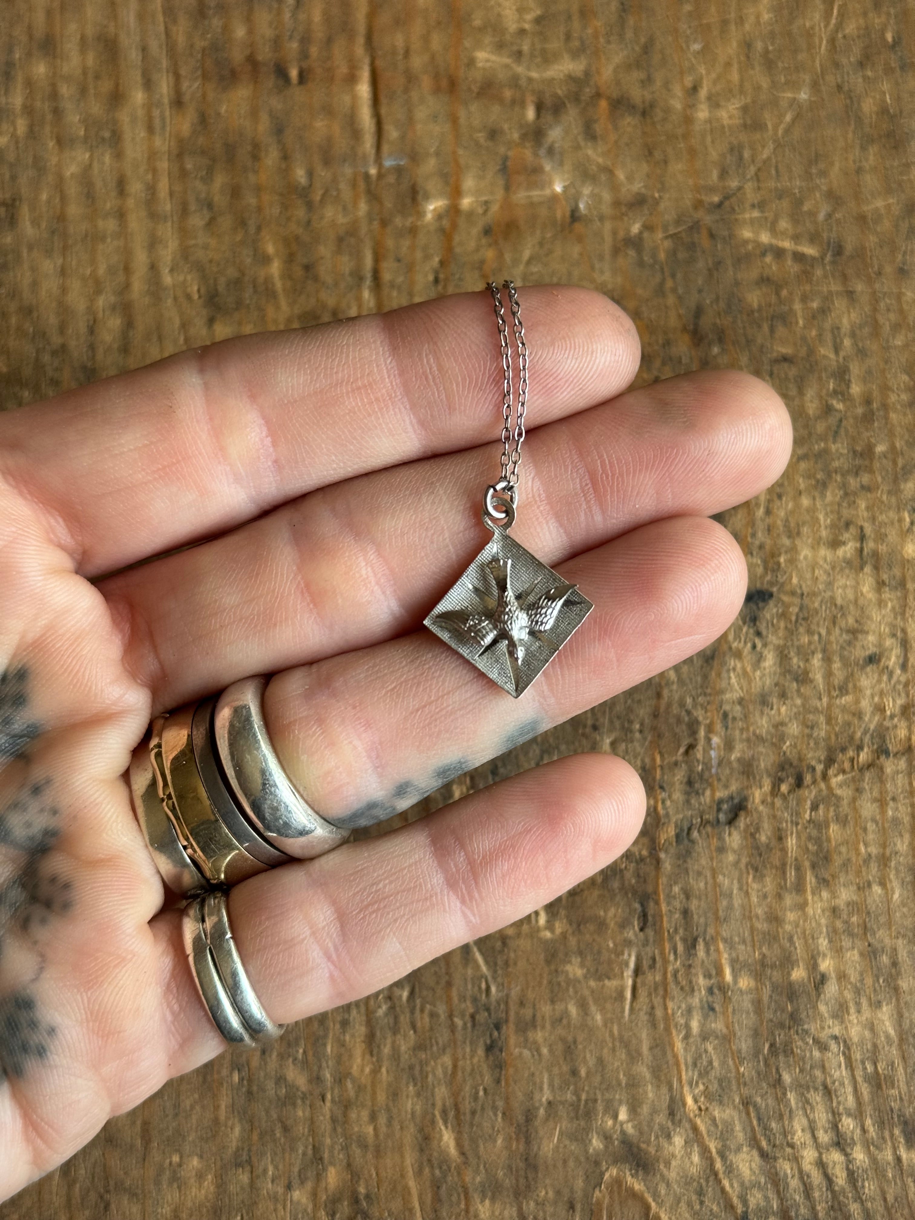 Vintage Sterling Silver Peace Dove Necklace