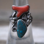 Vintage Sterling Turquoise and Coral Ring 5.75