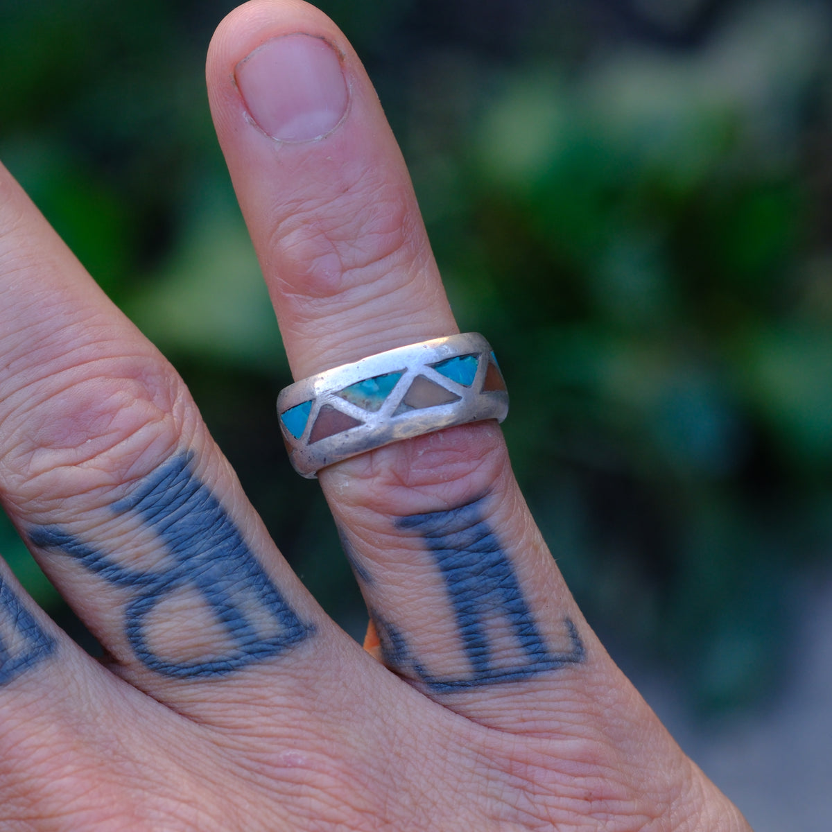 Vintage Sterling Multi Stone Inlay Band 5 Missing stone
