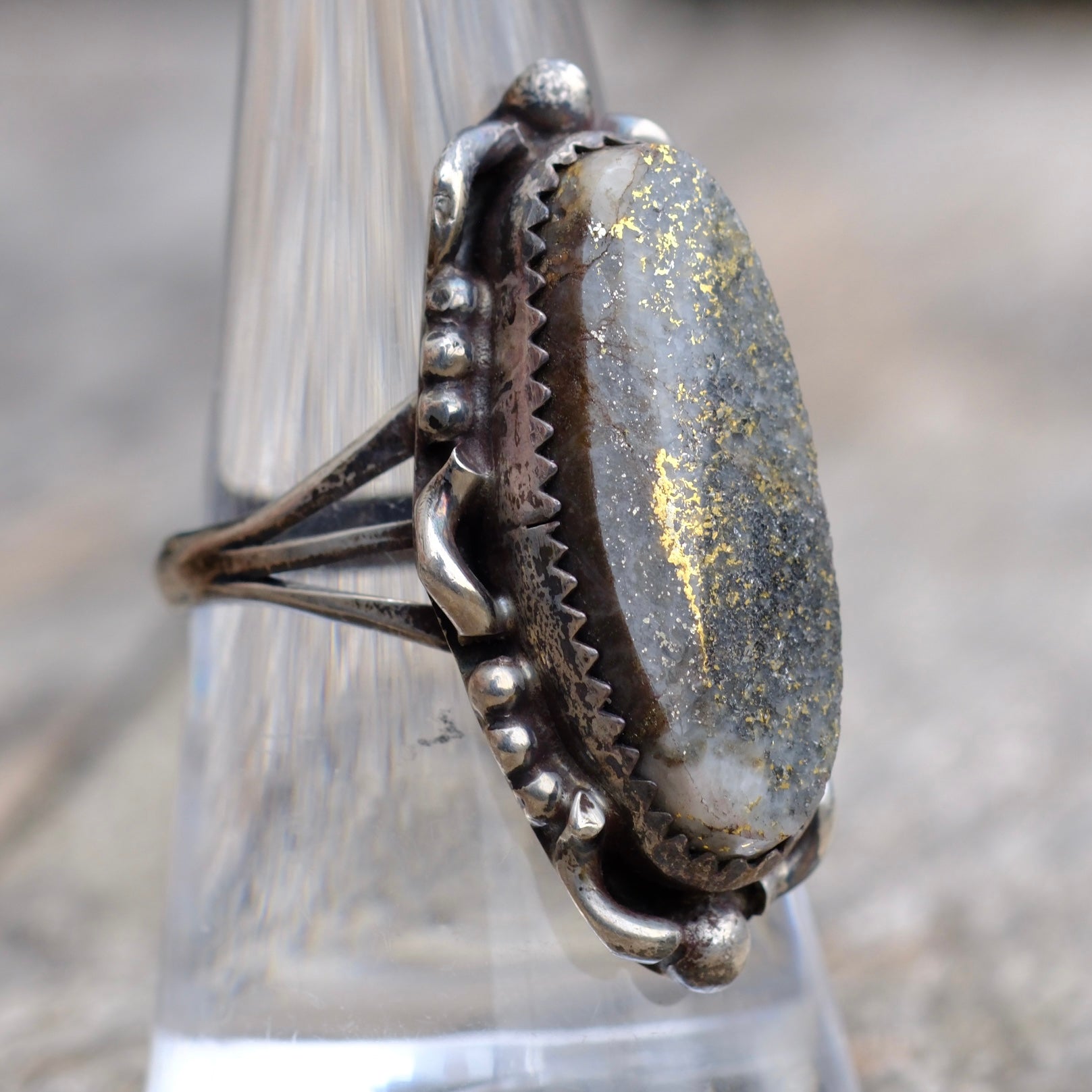 Vintage Sterling Agate Ring 8.25