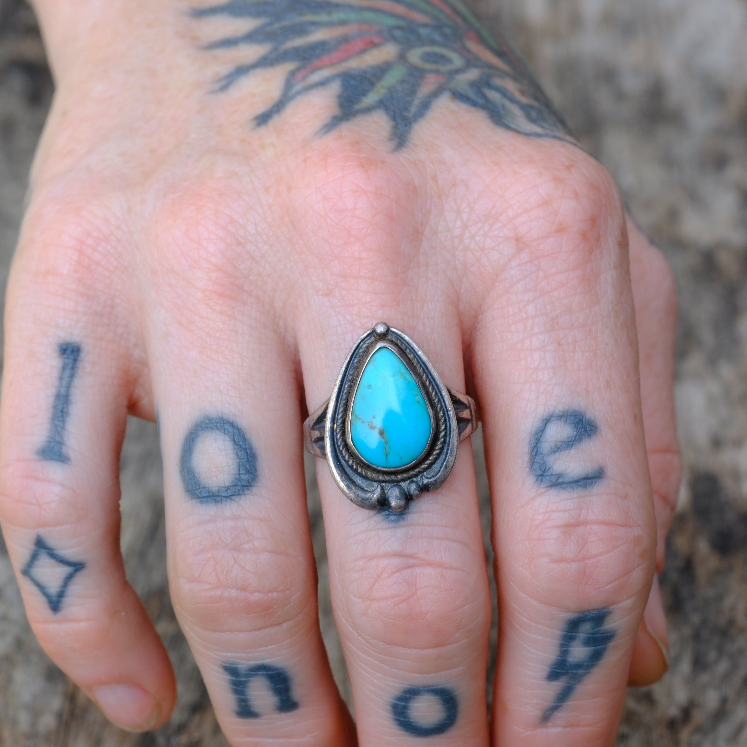 Vintage Sterling Turquoise Ring 7.75
