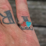 Vintage Sterling Turquoise and Coral Heart Ring 5.5