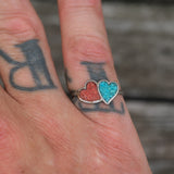 Vintage Sterling Turquoise and Coral Heart Ring 5.5