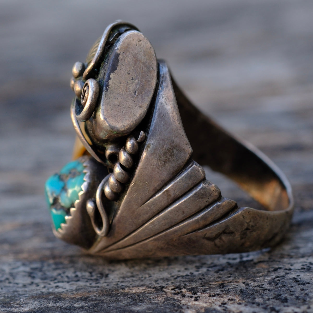 Vintage Sterling Turquoise Claw Ring 9.75