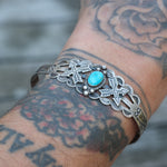 Vintage Sterling Turquoise Stamped Arrows Cuff
