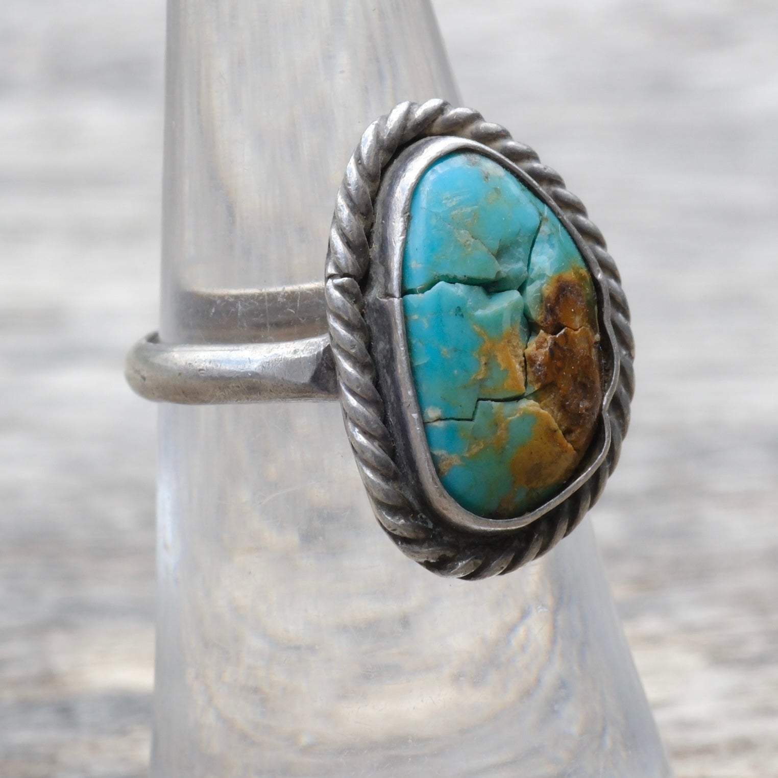 Vintage Sterling Turquoise Roper Ring 5.75