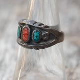 Vintage Sterling Turquoise and Coral Ring 6.25