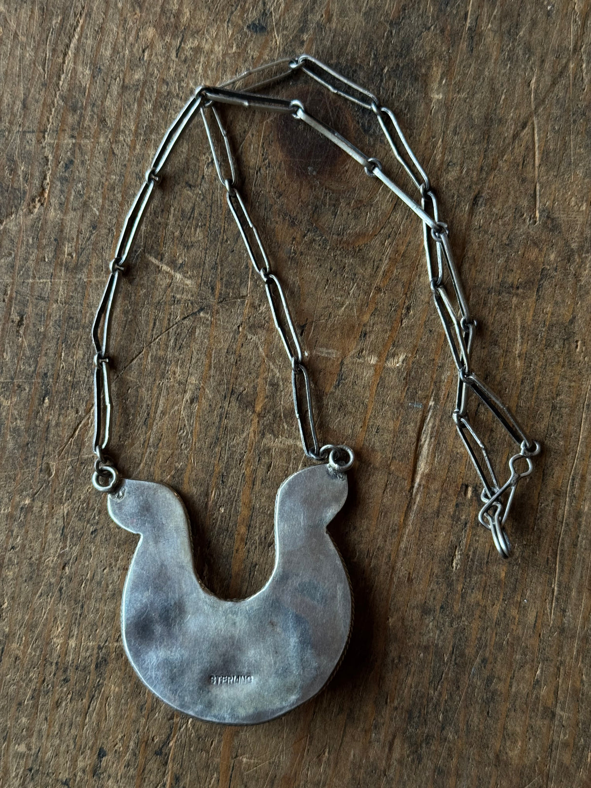 Vintage Sterling Silver Turquoise Horseshoe Necklace