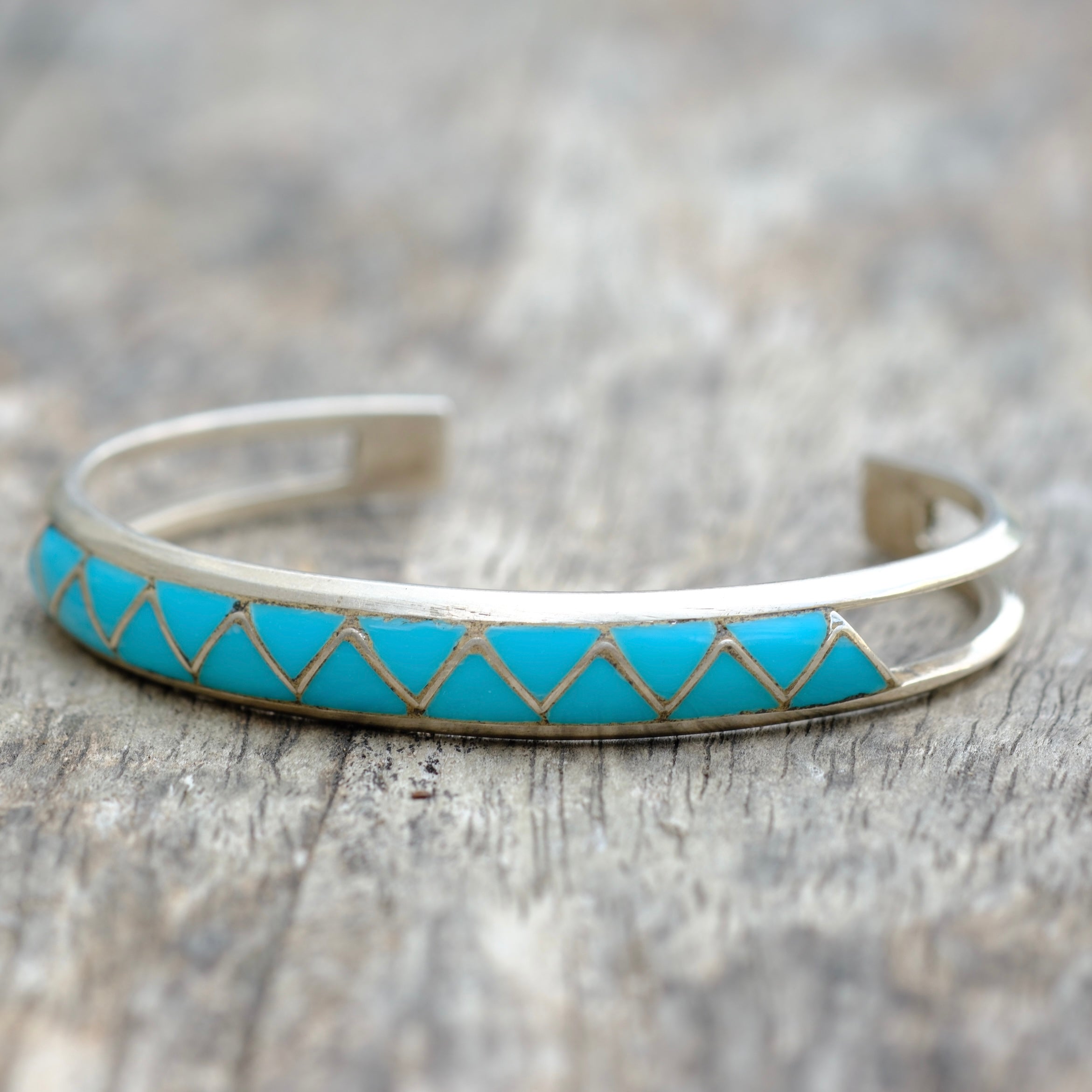 Vintage Sterling Turquoise Inlay Cuff Bracelet