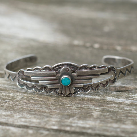 Vintage Sterling Turquoise Thunderbird Cuff