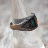 Vintage Sterling Turquoise and Coral Ring 6.25