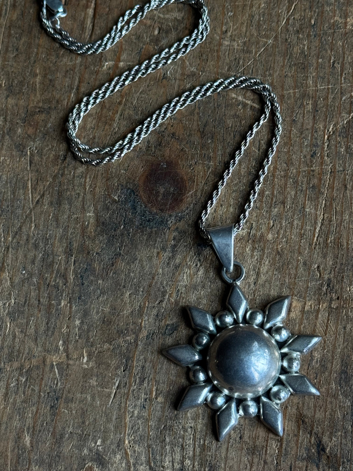 Vintage Sterling Silver High Dome Sun Necklace