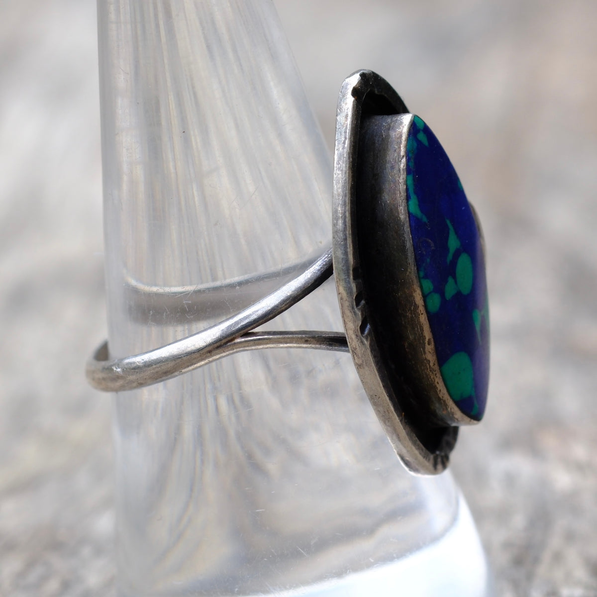 Vintage Sterling Azurite Feather Ring 8