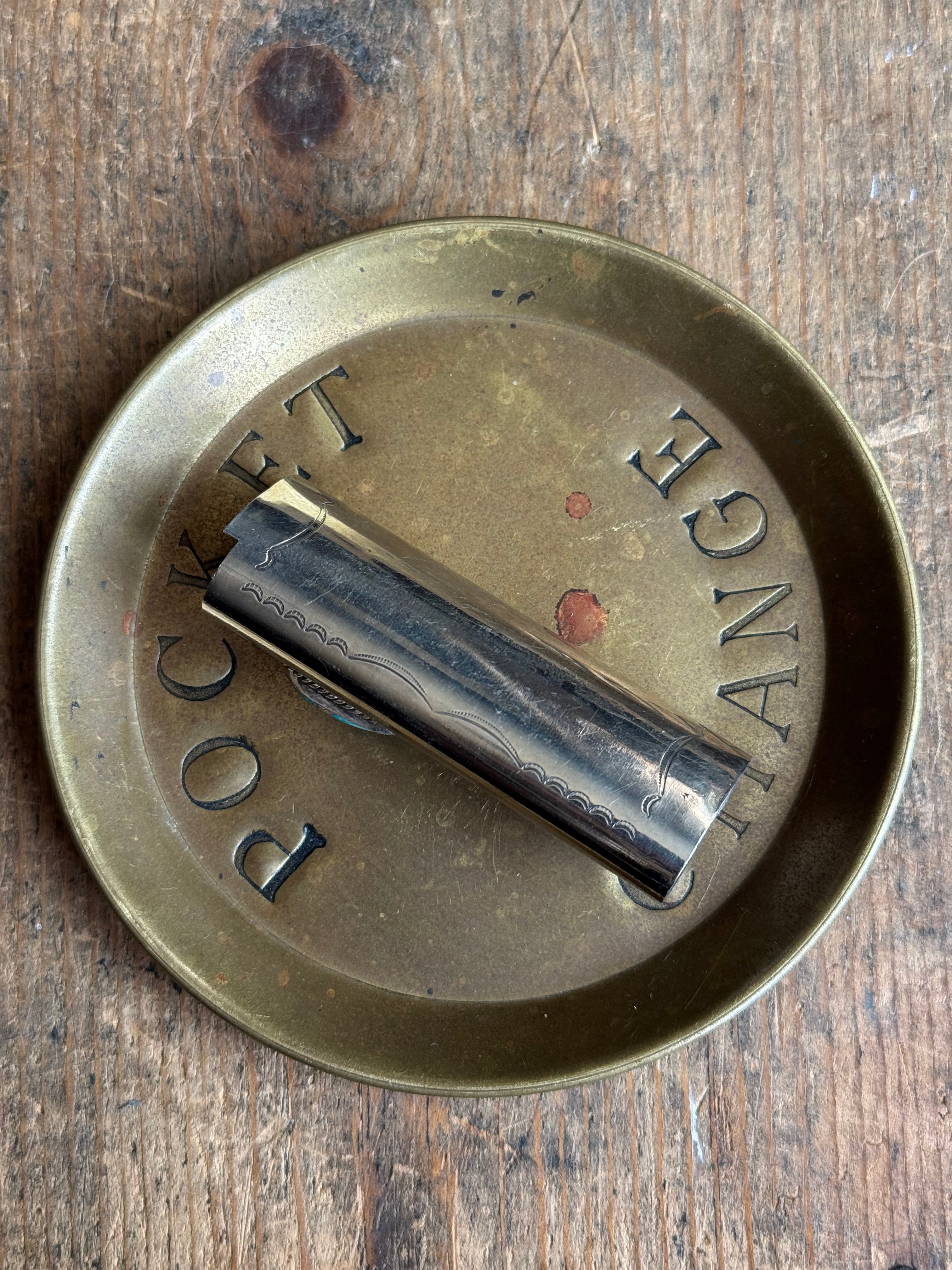 Vintage Stamped Nickel & Sterling Silver Turquoise Lighter Case