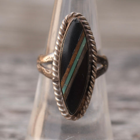 Vintage Sterling Multistone Inlay Ring 6.75