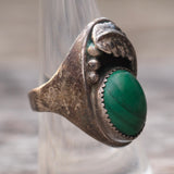 Vintage Sterling Malachite Feather Ring 7.75