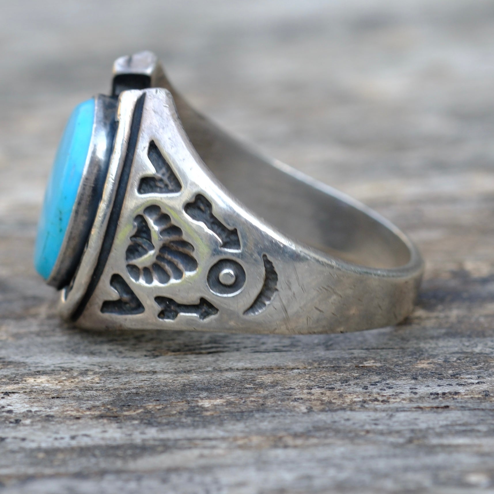 Vintage Sterling Turquoise Lucky Horseshoe Ring 11.5