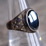 Vintage Sterling Hematite Stamped Arrows Ring 8.75