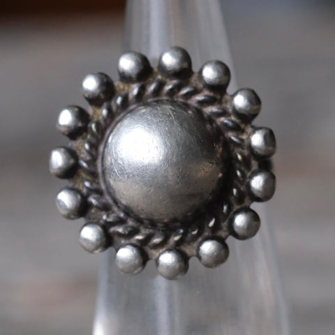 Vintage Sterling Silver Button Ring 4.25