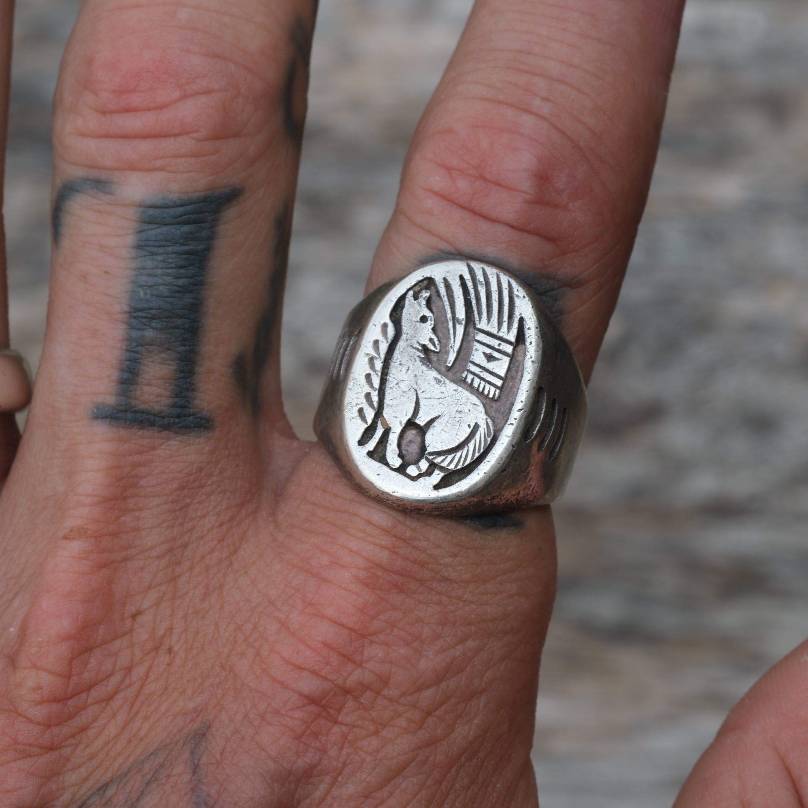 Vintage Sterling Howling Wolf Ring 9.75