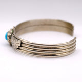 Vintage Sterling Turquoise and Coral Feather Cuff Bracelet 6.75"