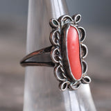 Vintage Sterling Coral Ring 6.5
