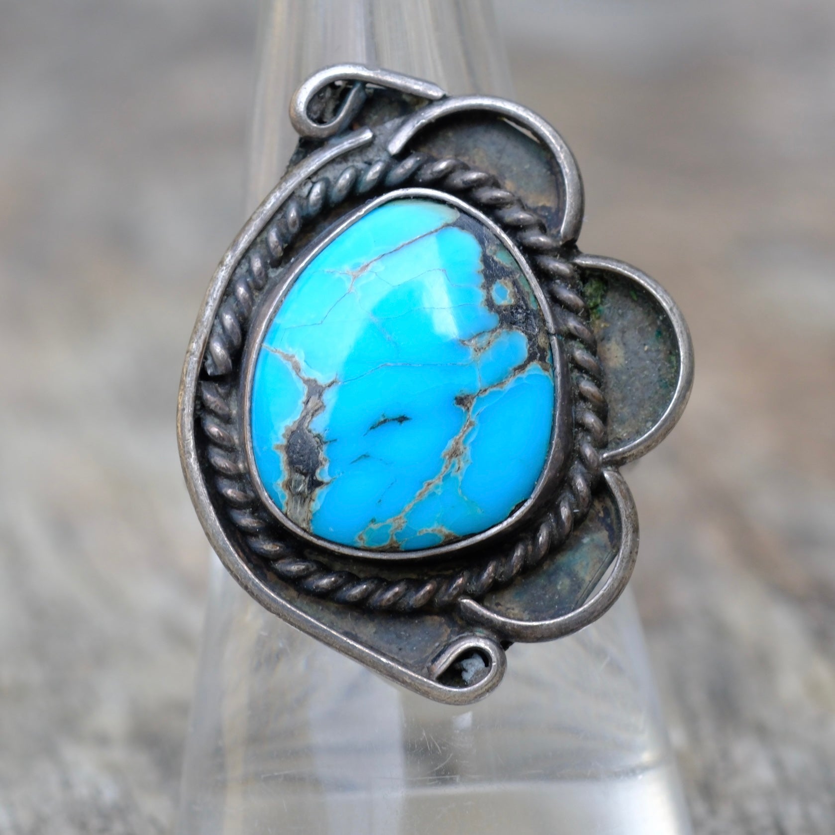 Vintage Sterling Turquoise Florette Ring 9