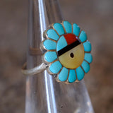 Vintage Sterling Multistone Inlay Ring 4.75