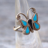 Vintage Sterling Turquoise Inlay Butterfly Ring 5.5