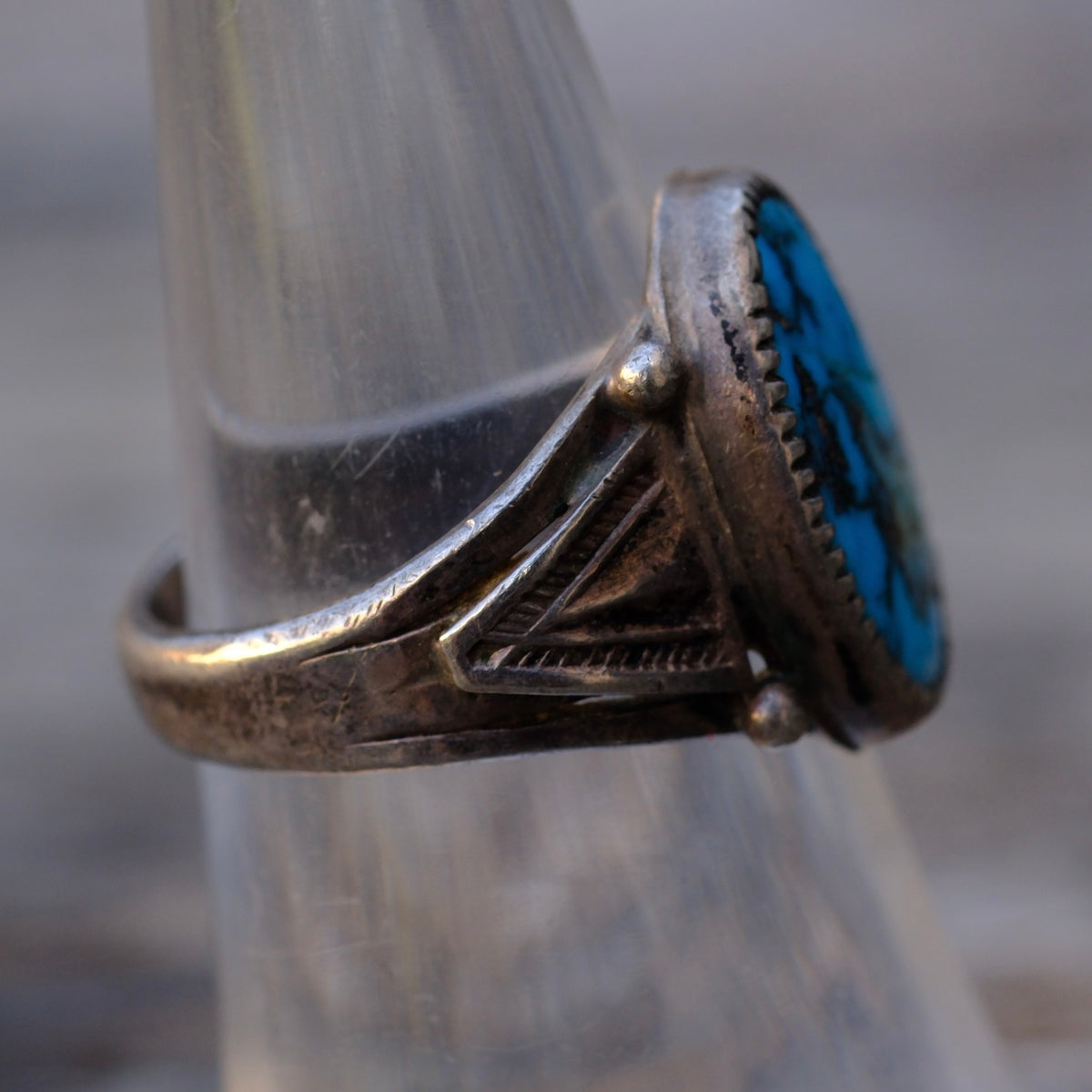 Vintage Sterling Turquoise Stamped Band Ring 6.5