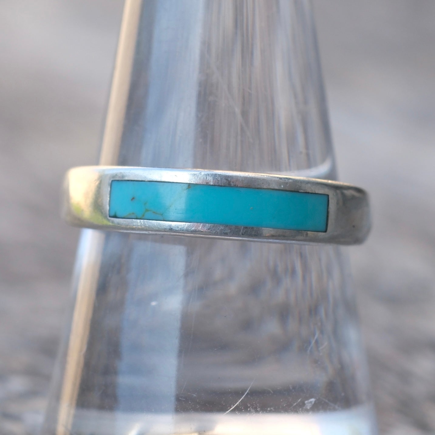 Vintage Sterling Turquoise Inlay Band Ring 9