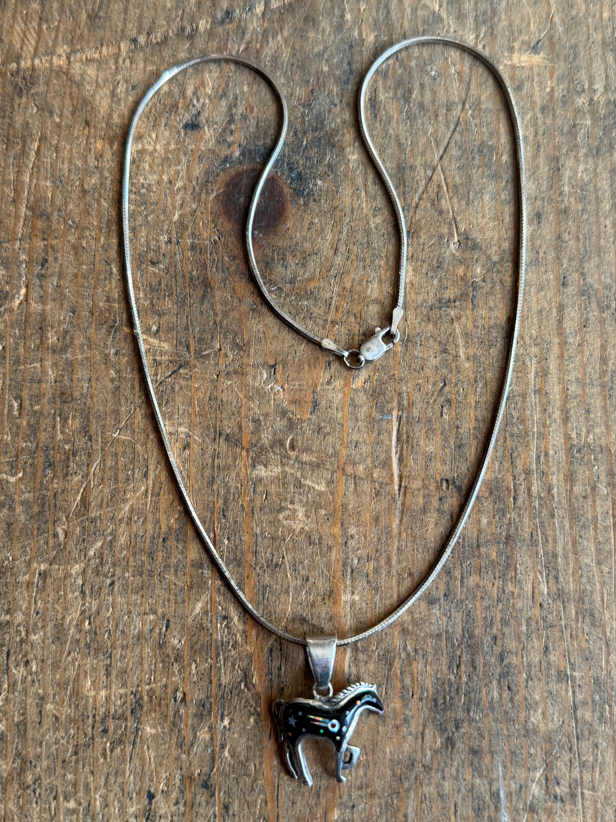 Vintage Sterling Silver Multistone Inlay Horse Necklace